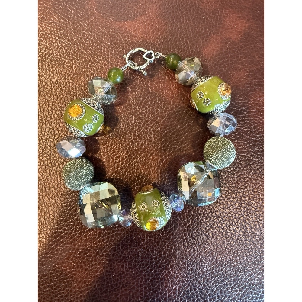 Chunky Green‎ Beaded Bracelet Faceted Glass Rhinestone